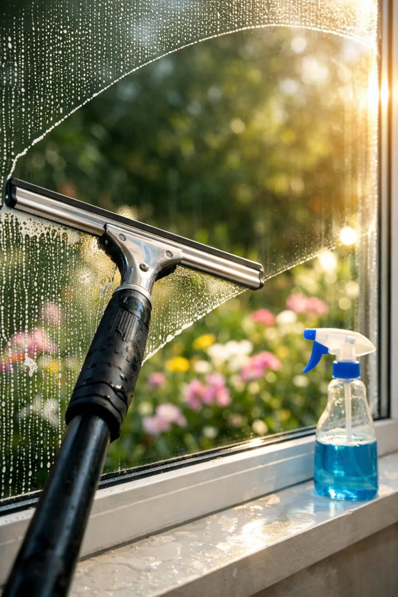 Technician applying a gentle soft wash solution to a home's exterior
